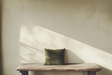 Wall Mural - Simple Wooden Table with Green Pillow