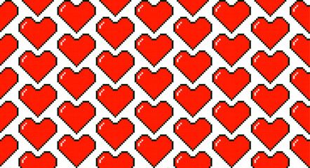 Aufkleber - Valentine's Day seamless pattern with Pixel art red heart  isolated on transparent background. 8 bit heart