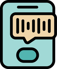 Poster - mobile phone displaying barcode in a chat bubble, representing scanning, qr code technology, and mob