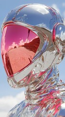 Poster - Futuristic astronaut reflection desert landscape digital art vibrant environment close-up hyper realism