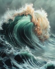 Poster - Dynamic ocean wave artistry coastal scene digital artwork turbulent waters aerial view fluid overlay textures