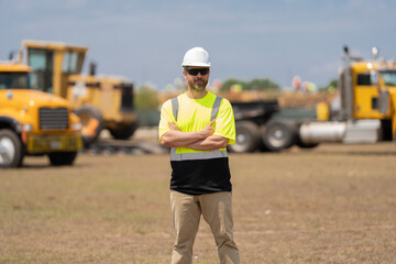 Industry worker at construction. Builder civil engineer at site building. Hispanic supervisor civil engineer. Worker at construction site. Builder construction man. Good job. Worker with helmet