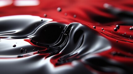 Poster - Dynamic fluid overlay textures in glossy black and red abstract art - close-up view modern aesthetic