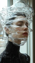 Poster - Fluid overlay distortion portrait indoor setting artistic visuals soft lighting surreal conceptual imagery