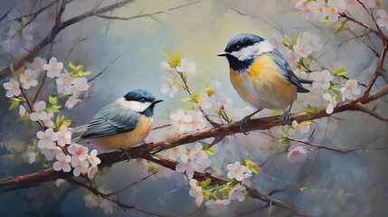 Naklejka na meble Springtime Birds on Blossoming Branches