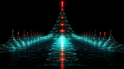 Wall Mural - Abstract Teal and Red Light Conical Structures