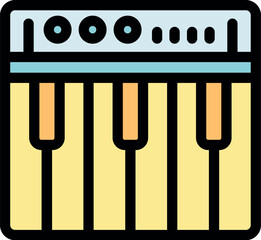 Poster - Electronic keyboard producing digital sounds, featuring controls and keys for music creation