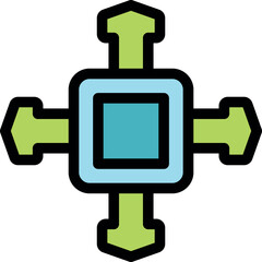 Poster - Colorful four way arrow symbol representing navigation control or decision making, featuring a square center