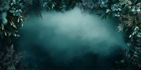 Wall Mural - A dark blue background with a green leafy border