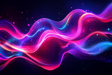 Poster - 3d render, abstract background with wavy lines in neon purple and pink colors made ai generative