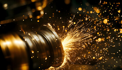 Wall Mural - modern cnc milling machine carving a metal workpiece with sparks flying, showcasing innovative produ