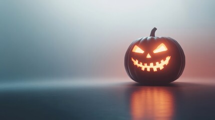 A traditional Halloween jack-o'-lantern with a classic scary face, glowing on a white background with soft shadows for added depth