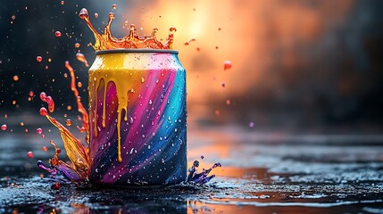 Poster - Soda can design dynamic colorful splash high resolution hd image