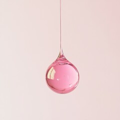 Wall Mural - Pink Water Droplet Suspended in Mid-Air Against a Soft Background