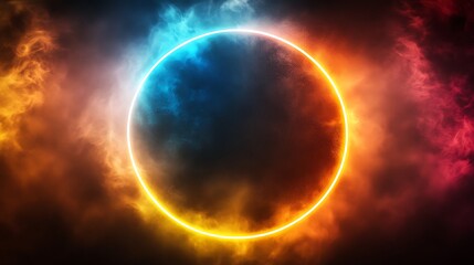 Wall Mural - Glowing Neon Circle in Smoky Atmosphere