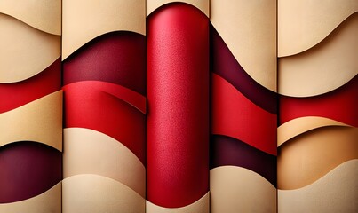 Poster - Abstract wavy layers of red and beige create a textured three-dimensional design for a modern background