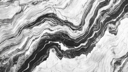 Poster - Black and White Abstract Marble Texture with Wavy Patterns Copy Space