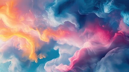 Poster - colorful abstract background with swirling clouds in shades of pink, orange, blue, and purple with c