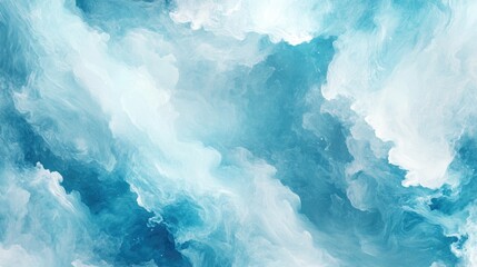 Poster - Abstract blue and white ocean wave patterns with soft clouds and textures Copy Space