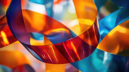 Poster - Colorful translucent ribbons twisting and overlapping with bright reflections and a soft blurred background Copy Space
