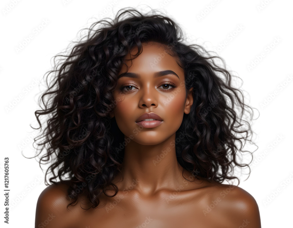 PNG, African american model with curly hair seen fully isolated on ...