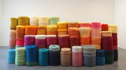 Poster - Colorful yarn spools displayed in an artistic arrangement with neutral background and ample Copy Space for text placement