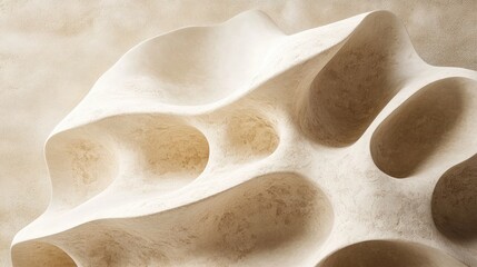 Poster - Abstract organic shapes with smooth curves and soft textures in neutral tones on an empty background with copy space for text.