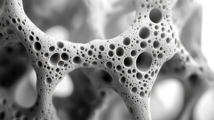 Poster - Detailed close-up of a porous structure showcasing intricate patterns and textures with Copy Space for design applications