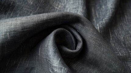 Poster - Close-up of textured dark fabric with a twisted pattern showcasing intricate weave details and soft, smooth appearance Copy Space