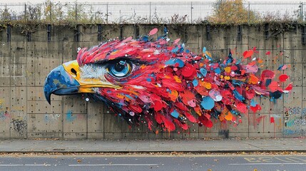 Wall Mural - Vibrant Eagle Mural Painted on Urban Concrete Wall