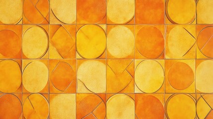 Poster - colorful geometric pattern with yellow and orange circles on a textured background featuring a varie