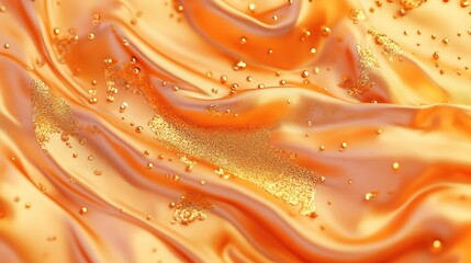 Poster - Abstract orange fabric with shiny golden particles and smooth flowing texture, ideal for backgrounds and wallpaper, Copy Space.