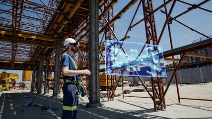 Poster - Construction worker uses augmented reality to visualize building plans on job site