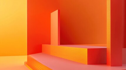 Poster - Abstract geometric composition with orange and yellow gradient structures and copy space for text.