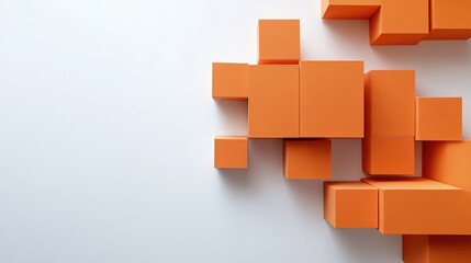Poster - Orange geometric cubes on a white background with ample copy space for text placement.
