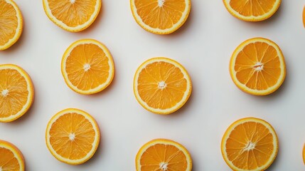 Poster - sliced orange circles arranged in a repeating pattern on a light background with ample copy space.