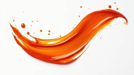 Poster - Bright orange paint splash on white background with dynamic fluid shape and copy space for text insertion.