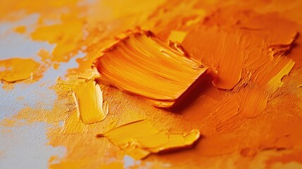 Poster - Bright orange oil paint texture on canvas with thick brush strokes and abstract composition. Copy Space available for text placement.