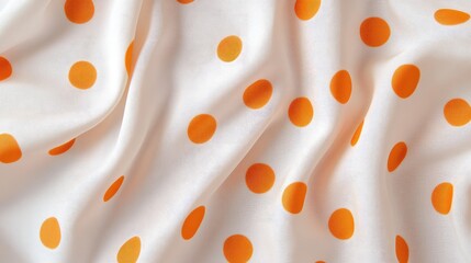 Poster - White fabric with orange polka dots draped with visible texture and folds featuring ample Copy Space for design elements