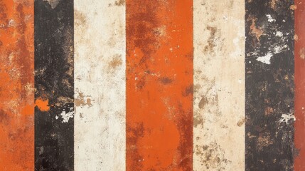 Poster - grunge textured background with vertical stripes in orange, black, and white colors with distressed 