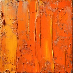Poster - textured abstract orange painting with bold brush strokes and uneven surface. copy space available f