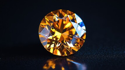 Poster - Close-up of a sparkling orange gemstone with intricate facets against a dark background showcasing brilliance and clarity Copy Space