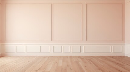 Fototapete - A large, empty room with white walls and wooden floors. The room is very clean and has a minimalist feel to it. AI generated.