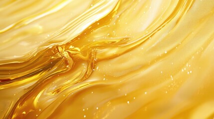 Poster - Golden fluid abstract texture with flowing pattern and shimmering particles suitable for backgrounds and design Copy Space