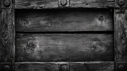 Poster - Aged Wooden Plank Wall Background with Circular Nails and Copy Space for Text
