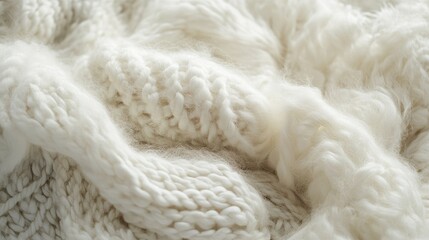 Poster - Textured soft white knitted fabric close-up background with Copy Space for textile or interior design concepts
