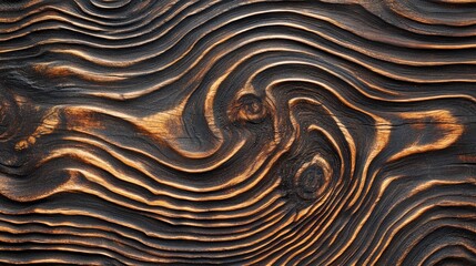 Poster - textured dark wood surface with distinctive wavy grain pattern and natural lighting effects ideal fo