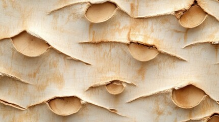 Poster - Close-up of textured birch tree bark with natural peeling layers and irregular holes, featuring ample copy space for text insertion.