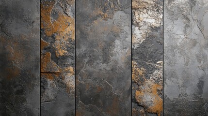 Poster - Textured dark stone surface with orange rust accents showcasing natural rock formation patterns and copy space for design use.
