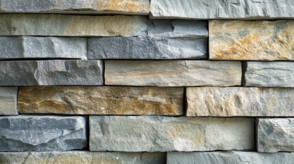 Poster - Textured stone wall composed of various sizes and colors of natural stone arranged in a horizontal pattern with Copy Space.